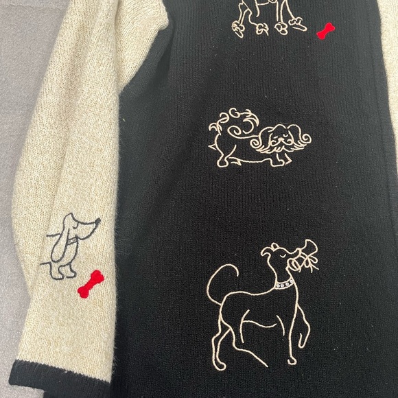 [XL]Tanjay Poodle cardigan sweater Black Cream Embroidered Dog Knit Zip Jacket - Picture 2 of 9